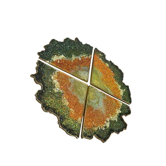 Handmade Resin Geode Inspired Coasters Trivet Green Gold Glitter Abstract Gift - Picture 3 of 9